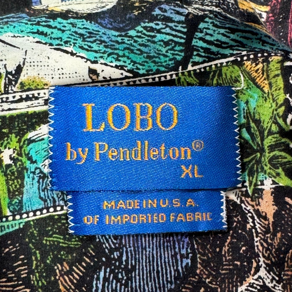 Lobo by Pendleton Mens XL Hawaiian Postcard Print Button Down Shirt Seattle Maui - Picture 3 of 11